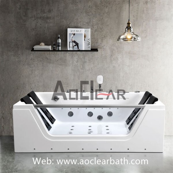 two persons whirlpool massage bathtub with tempered glass